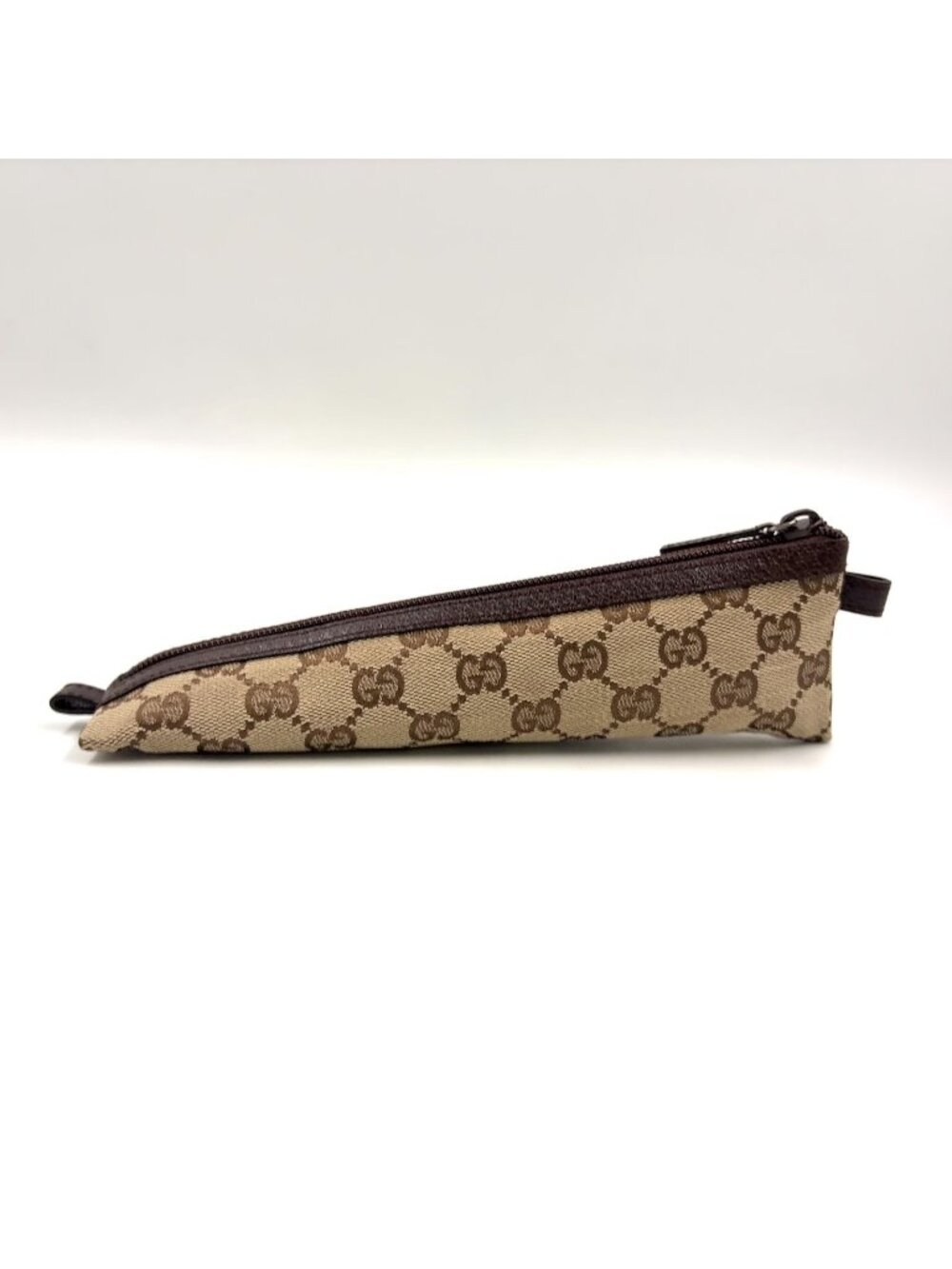Gucci GG Canvas Leather Brown Triangle Pen Pouch